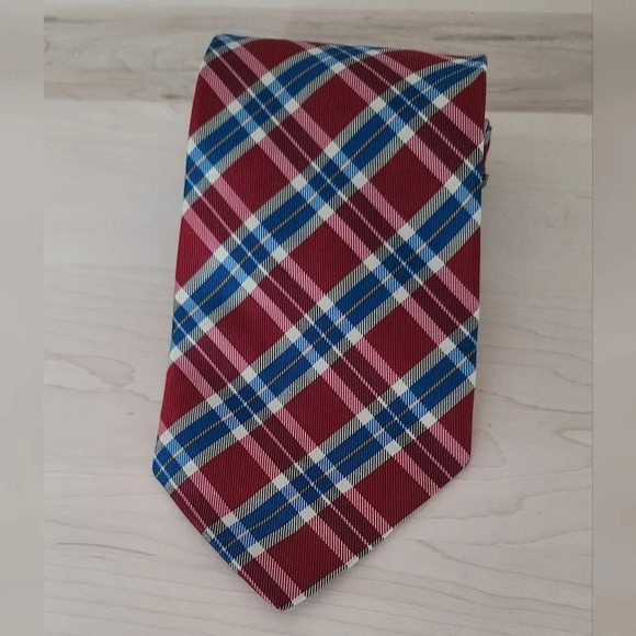 🇩🇪HUGO BOSS vintage  plaid red and blue tie - Picture 4 of 8